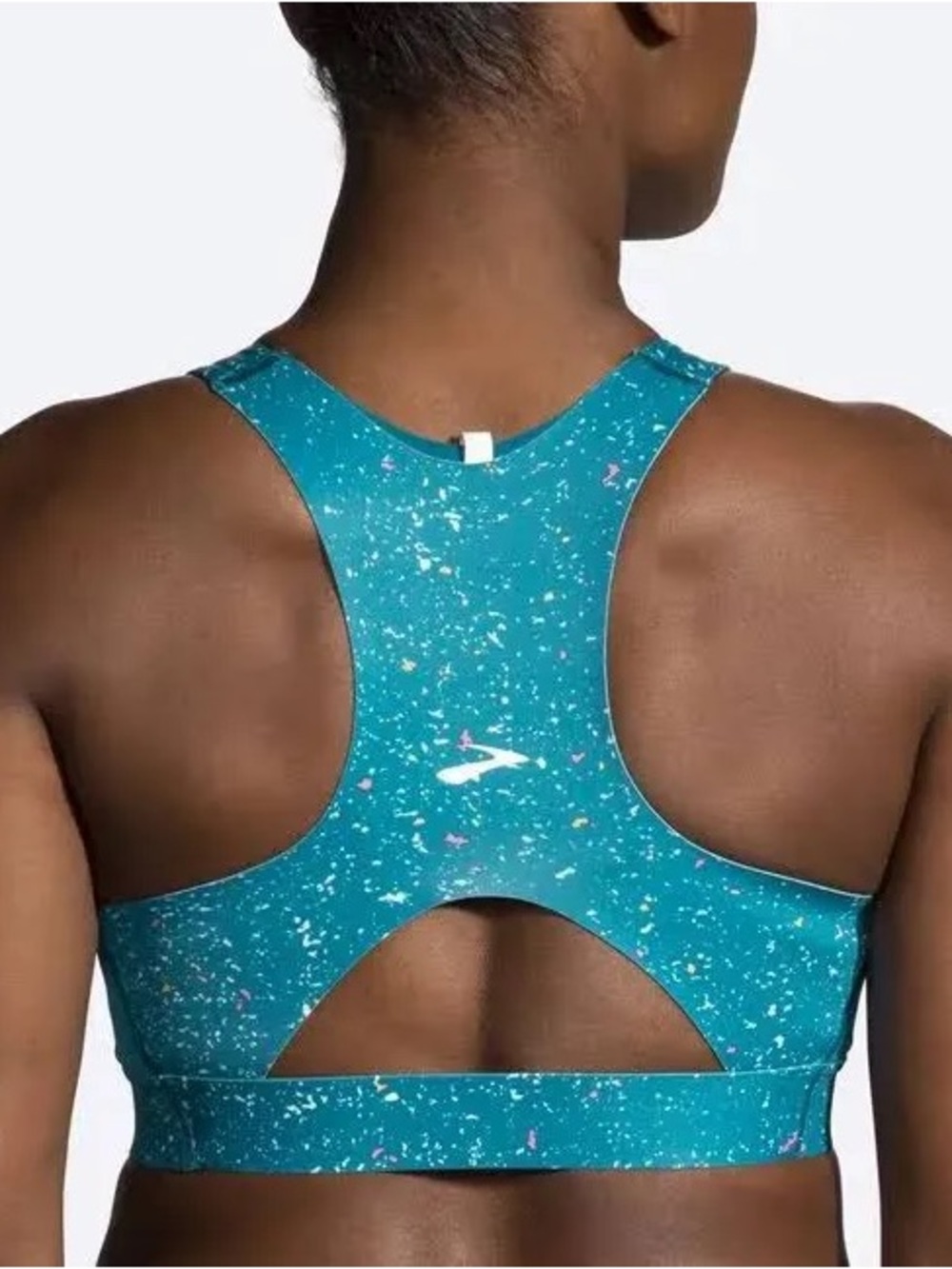 Brooks Drive 3-Pocket Sports Bra NWT Lagoon Speckle Print High Impact 32C/D - Picture 2 of 13